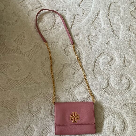 Tory Burch Britten Chain Wallet Crossbody Bag Bubblegum Rose Pink - Picture 2 of 6